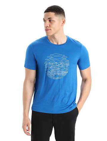 Pánské Tričko Icebreaker Merino Tech Lite II Krátké Sleeve Pump Track Blankyt | CZ 1749OKIR